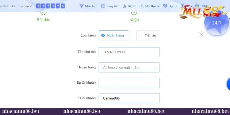 Nạp tiền MU88 qua ngân hàng